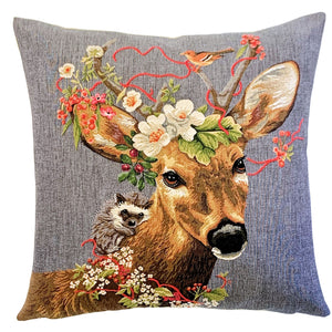 Stag with Hedgehog Pillow - Grey